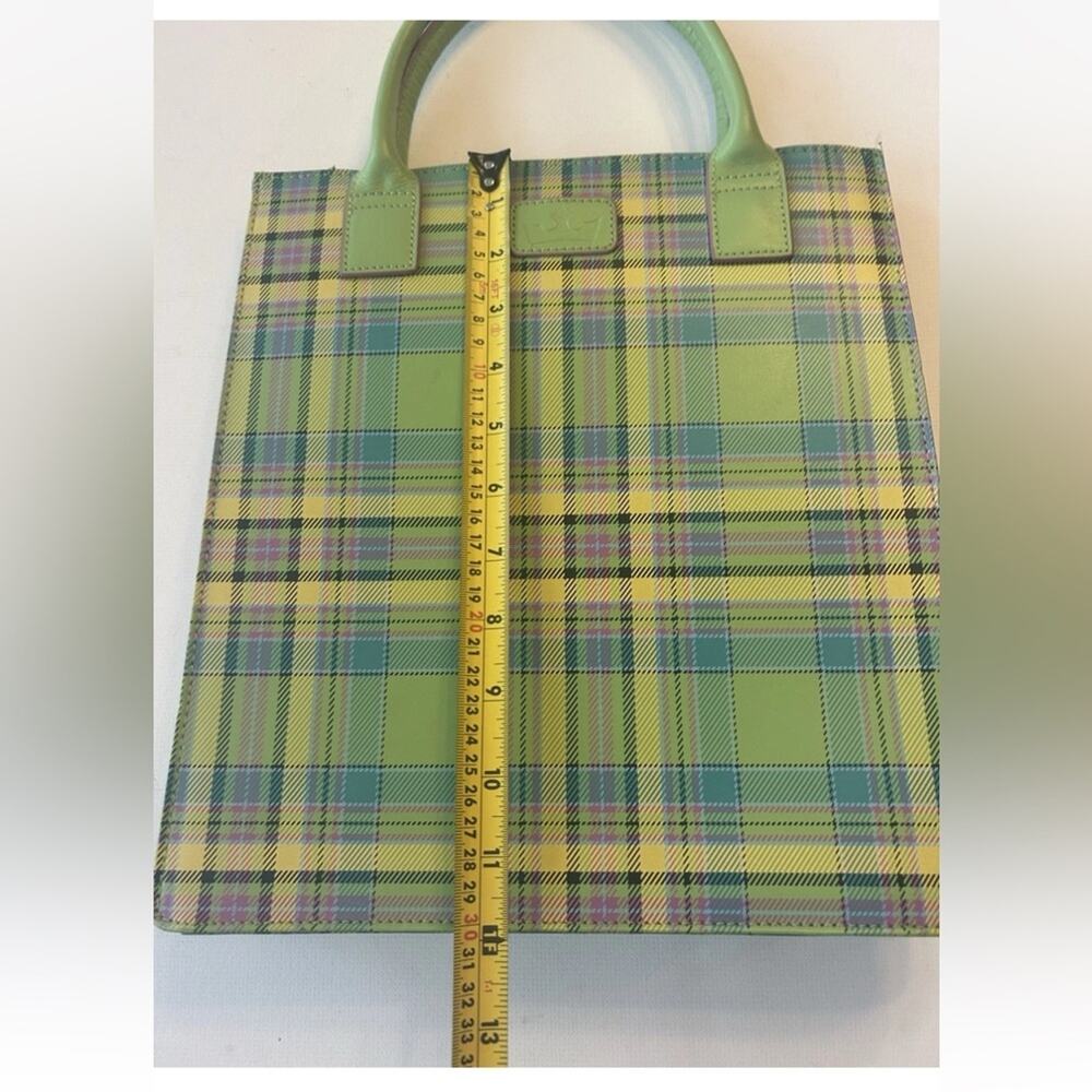 Baekgaard Pastel Green Leather Boxed Tote Clueless Acedemia Hardside Plaid - Picture 8 of 8